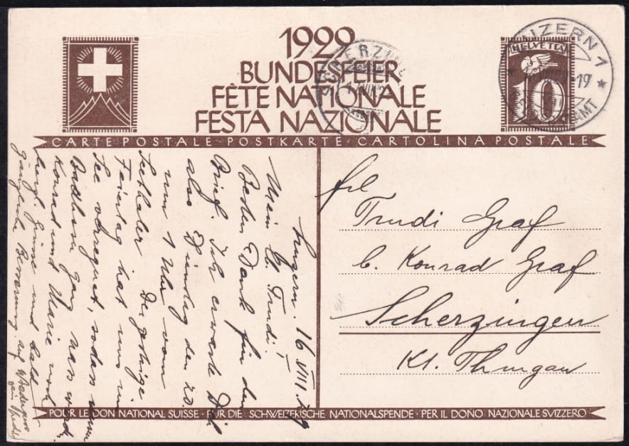 Schweiz Bundesfeierkarten 1929, Fahnenaufzug, LUZERN – Bild 2