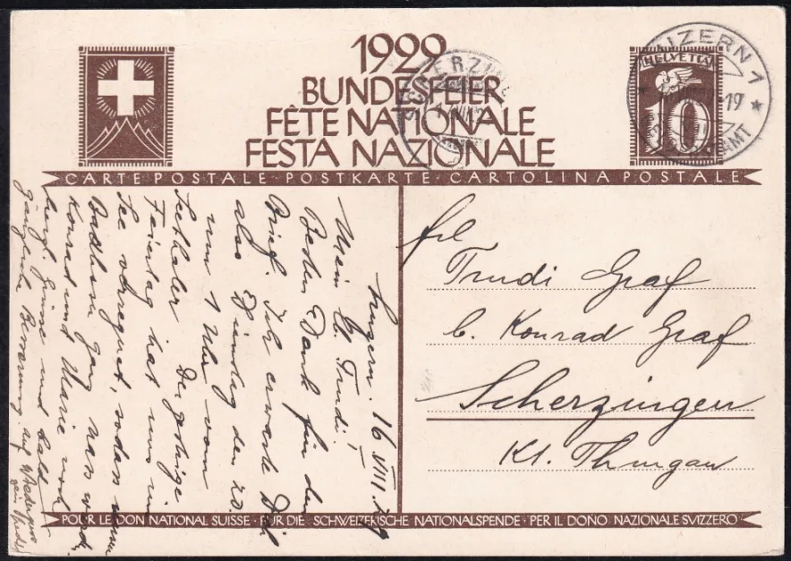Schweiz Bundesfeierkarten 1929, Fahnenaufzug, LUZERN – Bild 2