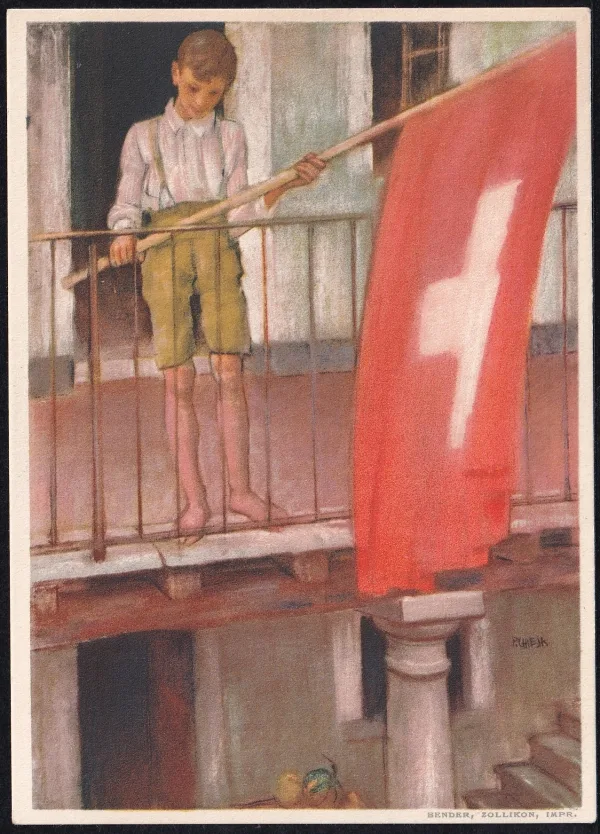 Schweiz Bundesfeierkarten 1931, Knabe mit Fahne, 40Rp.