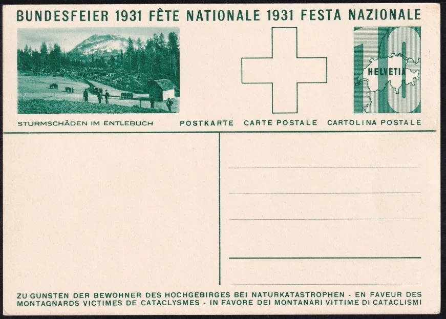 Schweiz Bundesfeierkarten 1931, Knabe mit Fahne, Entlebuch – Bild 2