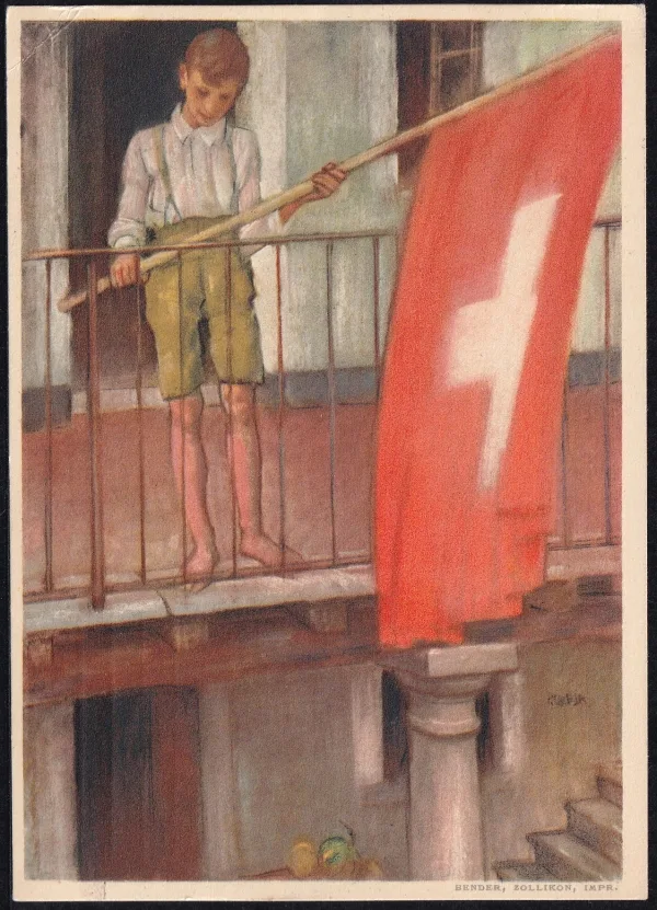 Schweiz Bundesfeierkarten 1931, Knabe mit Fahne, Lenk