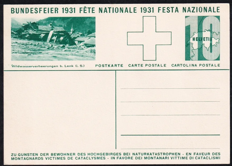 Schweiz Bundesfeierkarten 1931, Knabe mit Fahne, Lenk – Bild 2