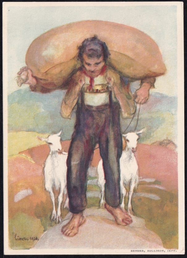 Schweiz Bundesfeierkarten 1931, Senn mit Ziegen, Platta,