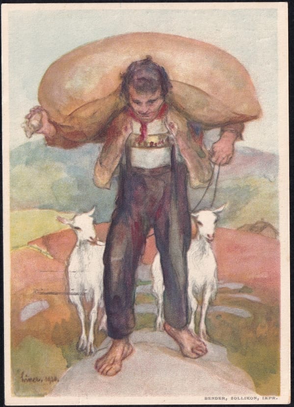 Schweiz Bundesfeierkarten 1931, Senn mit Ziegen, Riedholz