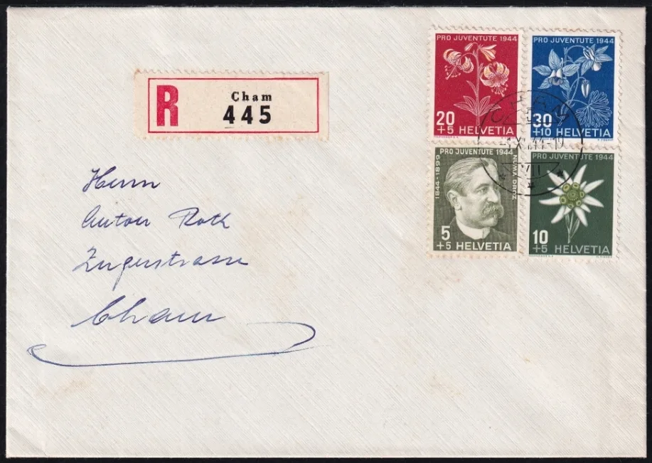 Schweiz Pro Juventute 1944 gelaufener FDC Ortsstempel CHAM