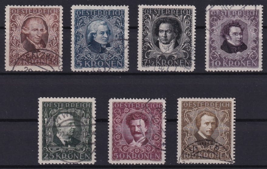 Österreich 1922 "Österreichische Komponisten" ANK Nr. 418 bis 424 gestempelt