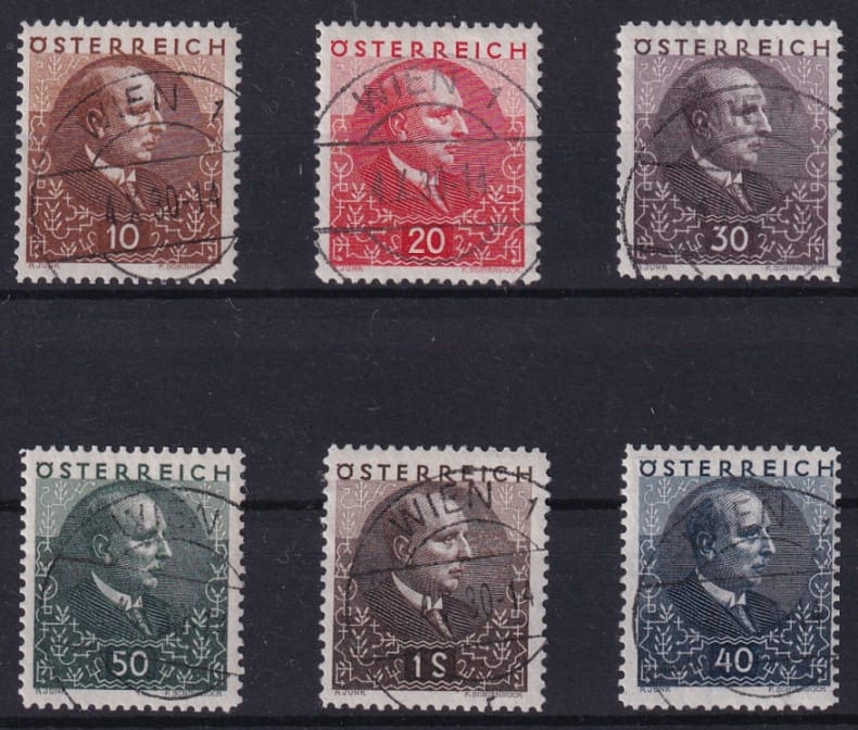 Österreich 1930 "Wilhelm Miklas" ANK Nr. 512 bis 517 gestempelt Ersttag