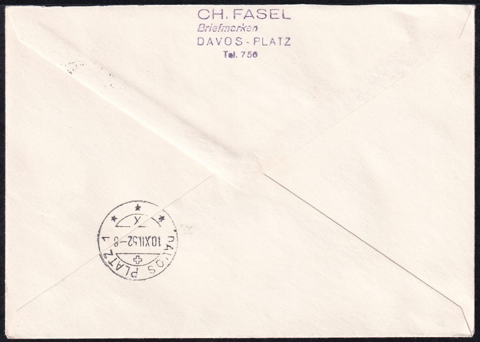 Schweiz Pro Juventute 1952 Serie auf R-Brief mit Stempel "Tag der Briefmarke" – Bild 2