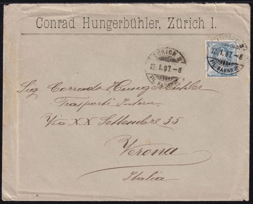 Schweiz Stehende Helvetia Nr.93A auf Geschäftsbrief nach VERONA