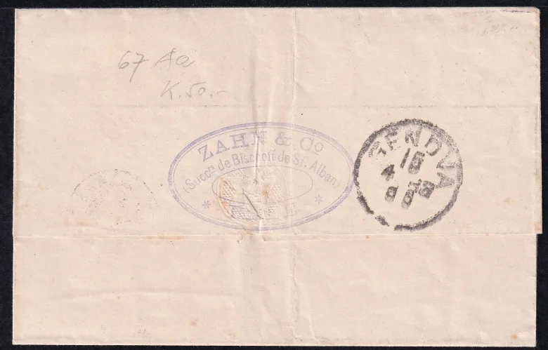 Schweiz Stehende Helvetia Nr.67Aa auf Faltumschlag nach GENUA – Bild 2