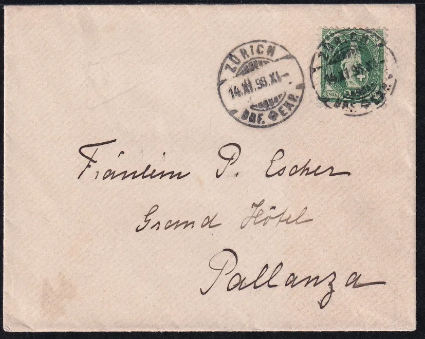 Schweiz Stehende Helvetia Nr.67D auf kleinformatigem Brief nach PALLANZA