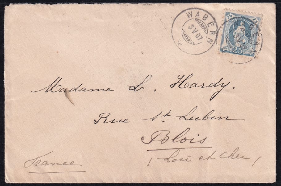 Schweiz Stehende Helvetia Nr.93A auf Brief nach BLOIS FRANKREICH