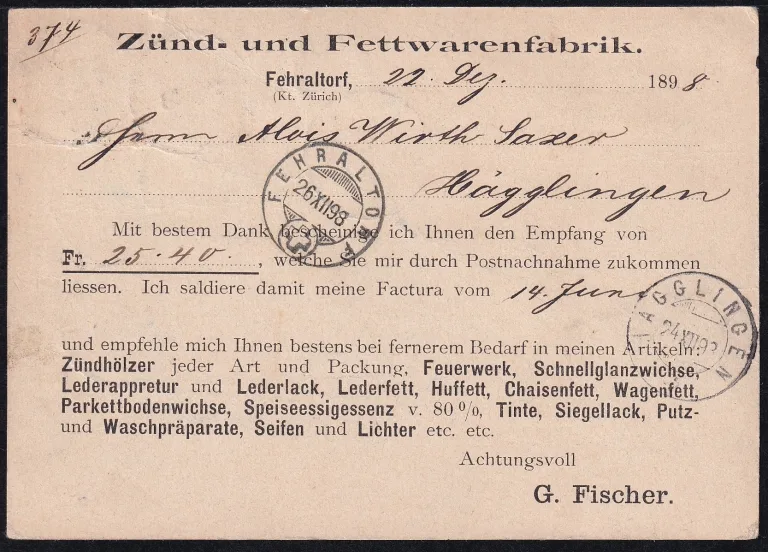 Schweiz Stehende Helvetia refüsierte Nachnahme mit Nr.60B/68D nach HÄGGLINGEN – Bild 2