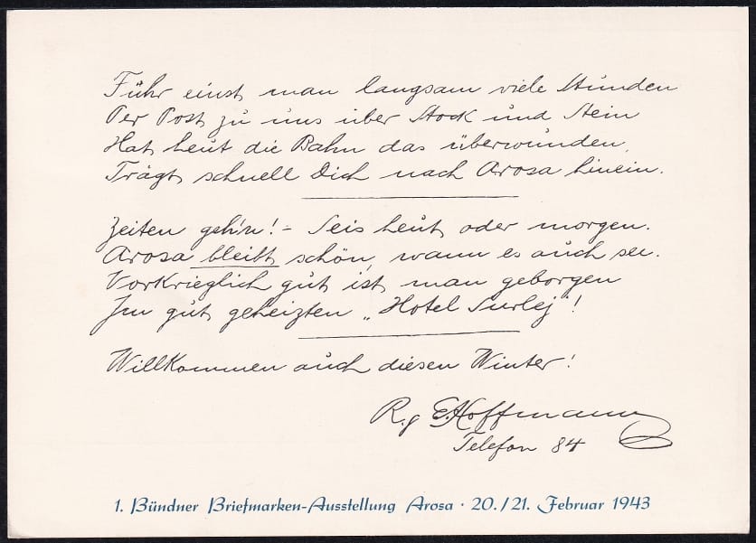 Schweiz, Tag der Briefmarke, 1942, Karte deutsch, frankiert mit Nr.210 und Zudruck Bündner Briefmarken-Ausstellung – Bild 2