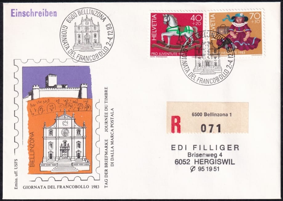 Schweiz, Tag der Briefmarke, 1983, R-Brief mit Pro Juventute Frankatur