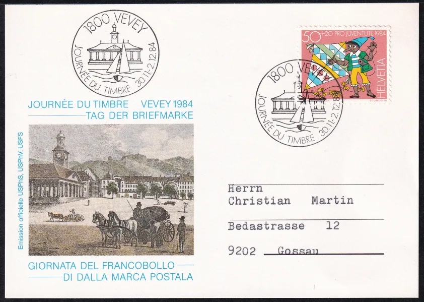 Schweiz, Tag der Briefmarke, 1984, Karte mit Pro Juventute Frankatur