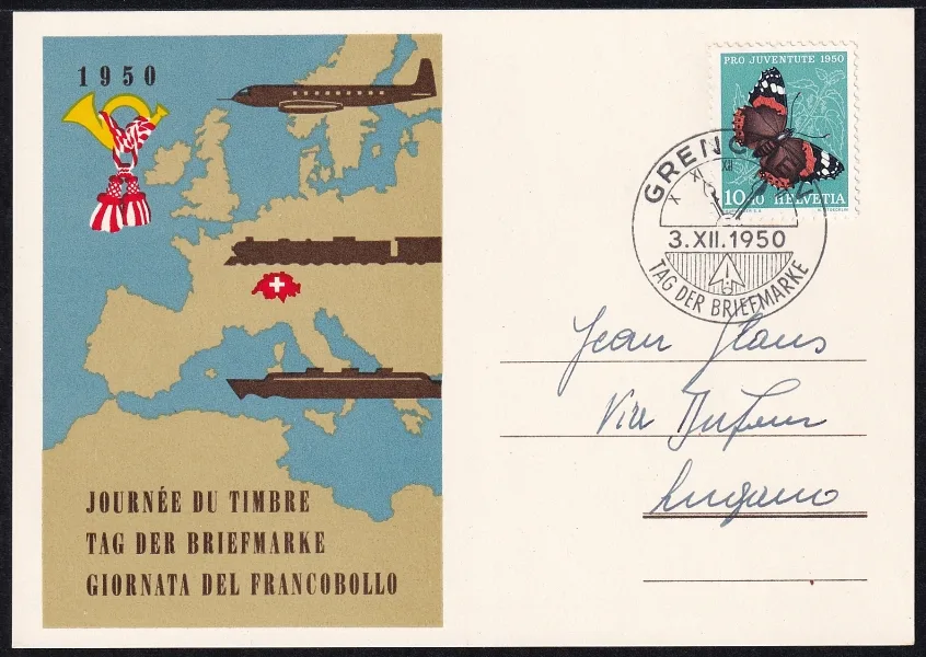 Schweiz, Tag der Briefmarke, 1950 Grenchen, komplette PJ-Serie auf 5 Karten – Bild 3