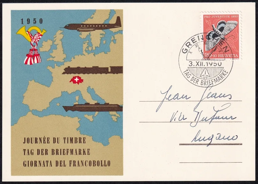 Schweiz, Tag der Briefmarke, 1950 Grenchen, komplette PJ-Serie auf 5 Karten – Bild 4