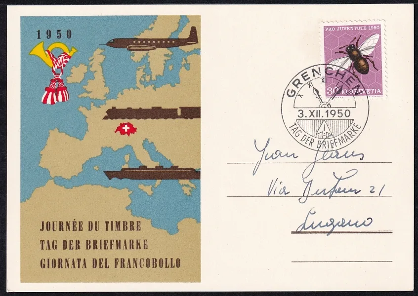 Schweiz, Tag der Briefmarke, 1950 Grenchen, komplette PJ-Serie auf 5 Karten – Bild 5