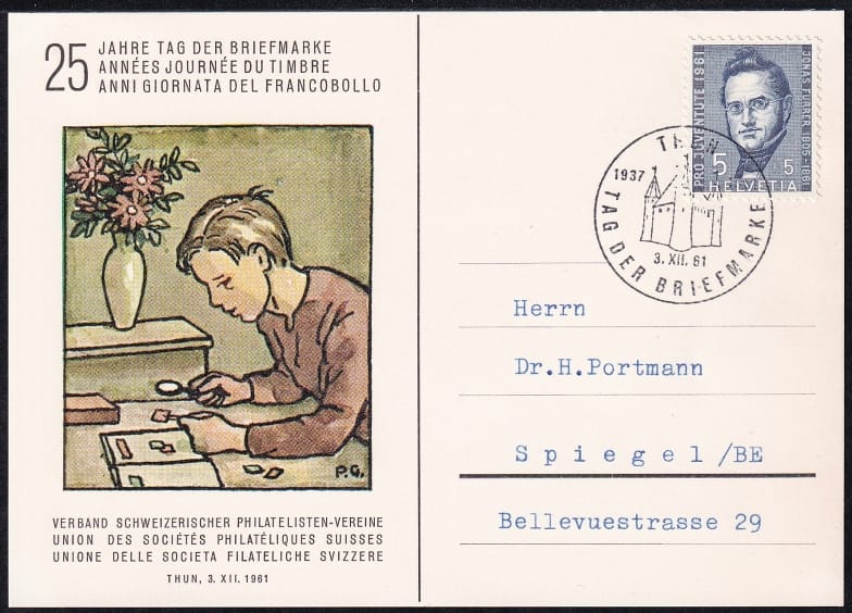 Schweiz, Tag der Briefmarke, 1961 Thun, Karte mit PJ 188 frankiert