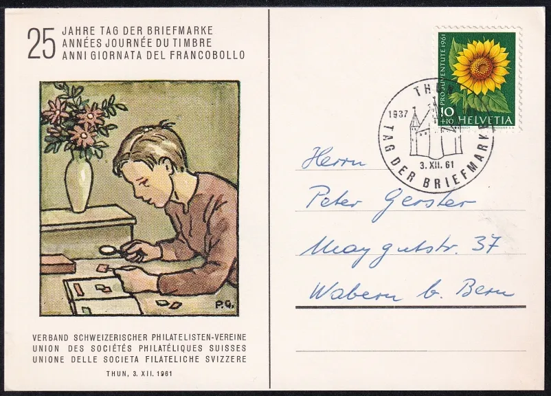 Schweiz, Tag der Briefmarke, 1961 Thun, Karte mit PJ 189 frankiert