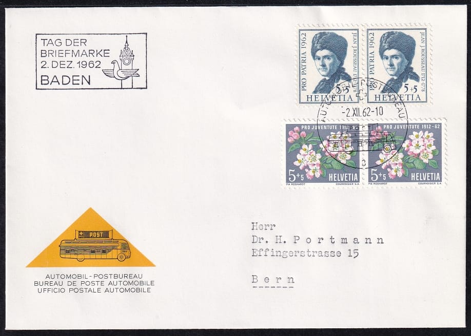 Schweiz, Tag der Briefmarke, 1962 Baden, Abo-Brief mit Zusatzstempel Baden