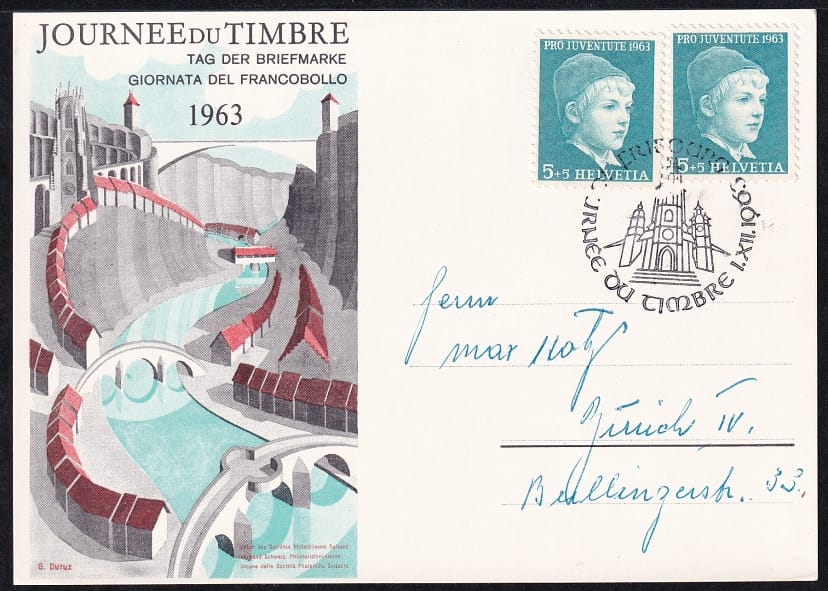 Schweiz, Tag der Briefmarke, 1963 Fribourg, Karte mit PJ 200 frankiert