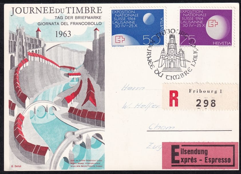 Schweiz, Tag der Briefmarke, 1963 Fribourg, R-Expresskarte