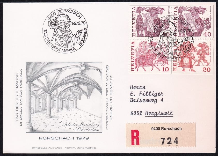 Schweiz, Tag der Briefmarke, 1979 Rorschach, eingeschriebene Karte