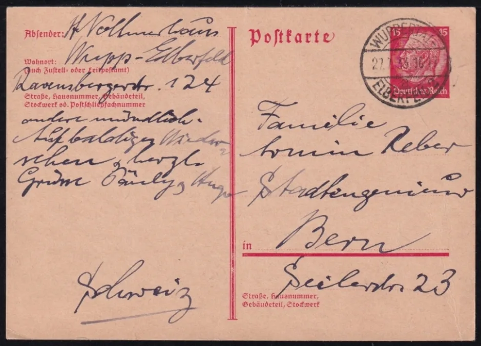 Deutsches Reich 1933 Ganzsache Nr. P219 - gestempelt WUPPERTAL