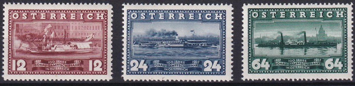 Österreich 1937 "100 Jahre Erstfahrt des DDSG-Dampfers Maria Aqua" ANK Nr. 639 bis 641 postfrisch **