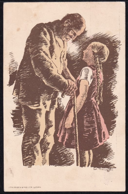 Schweiz Bundesfeierkarten 1928 Grossvater mit Mädchen, Flugpostausgabe 40 Rp. blau, Flug Zürich-Wien, gestempelt 1.8. – Bild 2