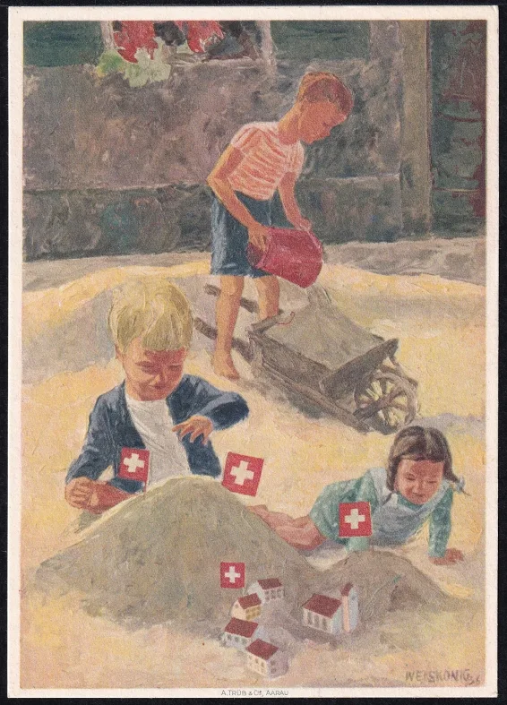 Schweiz Bundesfeierkarten 1937, Spielende Kinder, nicht gelaufen – Bild 2