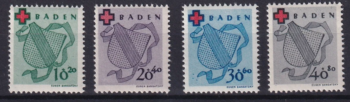 Deutschland 1949 Franz. Zone Baden, Rotes Kreuz, komplette Serie