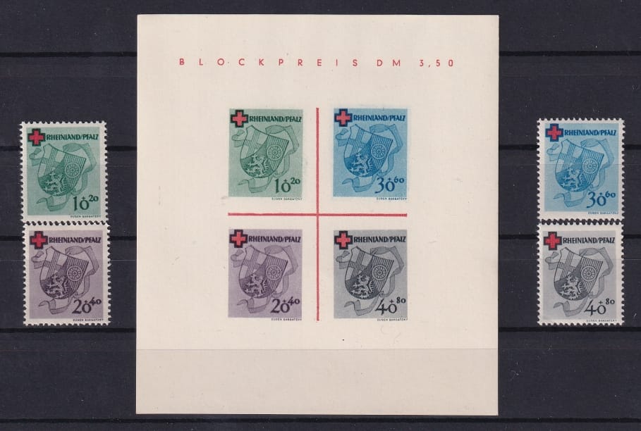 Deutschland 1949 Franz. Zone Rheinland Pfalz, Rotes Kreuz inkl. Block