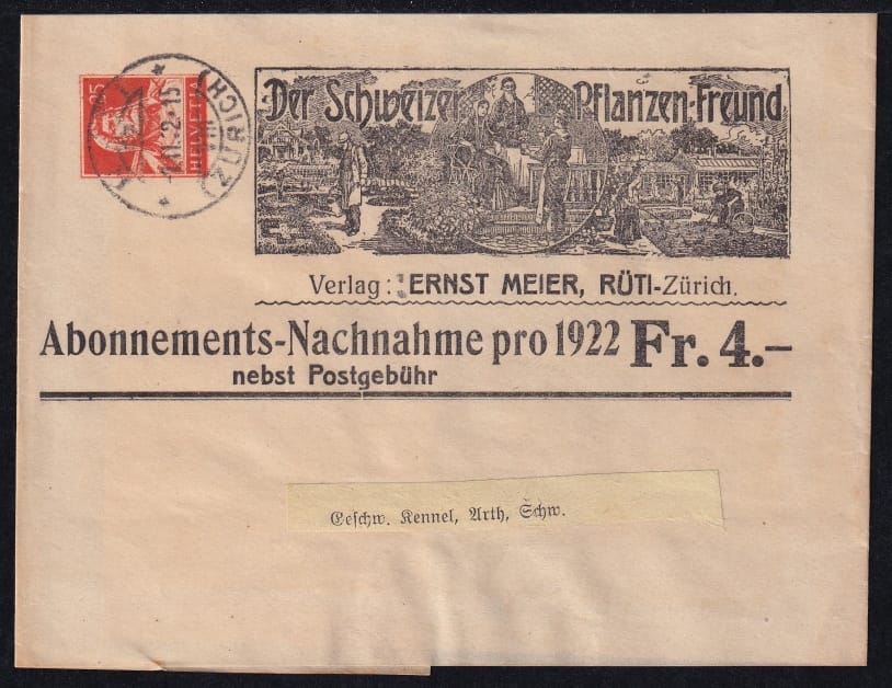 Schweiz 1922 Ganzsachen, Privat, Streifbänder mit Zudruck "Der Schweizer Pflanzenfreund"