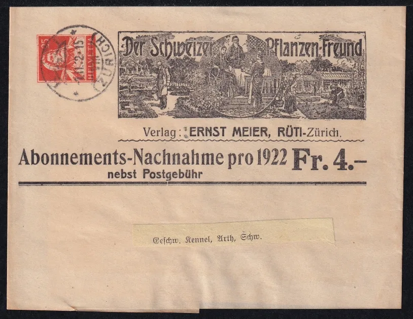 Schweiz 1922 Ganzsachen, Privat, Streifbänder mit Zudruck "Der Schweizer Pflanzenfreund"