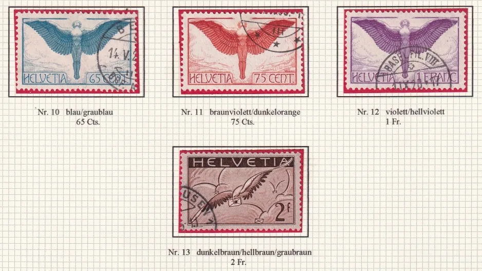 Schweiz Flugpost 1923 auf einer schön präsentierenden A4 Albumseite, Serie F3 bis F13 – Bild 2