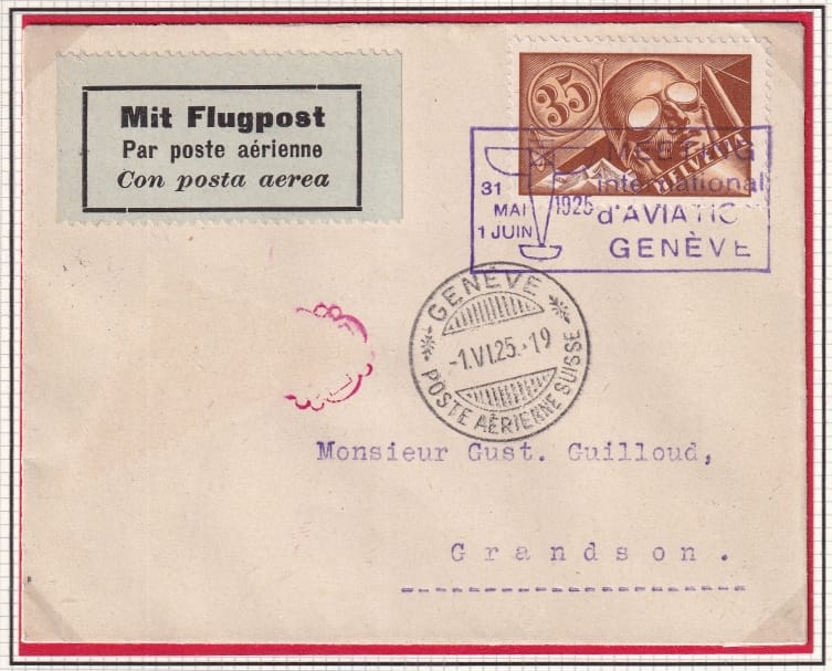 Schweiz Flugpost 1925-26 auf schön präsentierender A4 Albumseite, F3 und F6 auf zwei Briefen