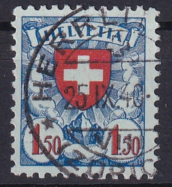 Schweiz, Freimarken 1934, Wappenmuster geriffeltes Papier gut gezähnt, sauber gestempelt HERRLIBERG