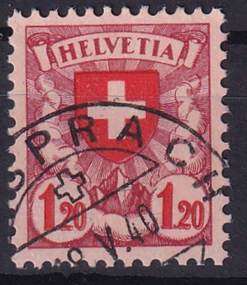 Schweiz, Freimarken 1934, Wappenmuster geriffeltes Papier gut gezähnt, sauber gestempelt MAISPRACH