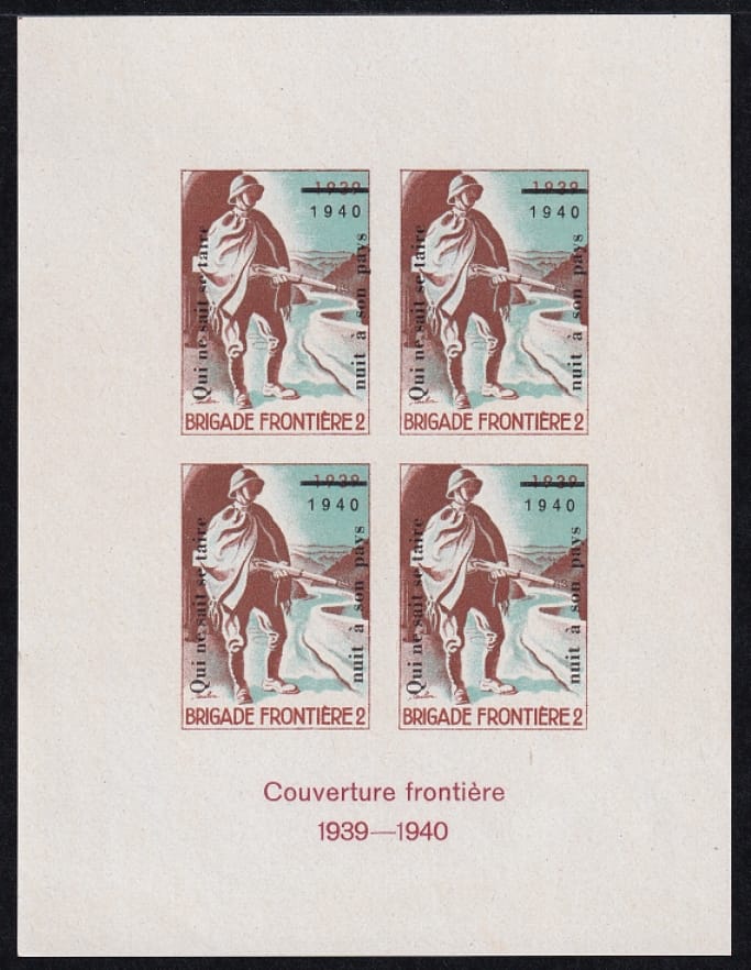 Schweiz Soldatenmarken 1940 Grenztruppen BRIGADE FRONTIERE 2 ungezähntes 4er-Bögli