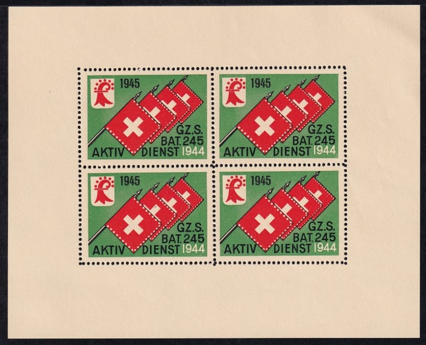 Schweiz Soldatenmarken 1945 Grenztruppen GZ.S.BAT.245 gezähntes 4er-Bögli