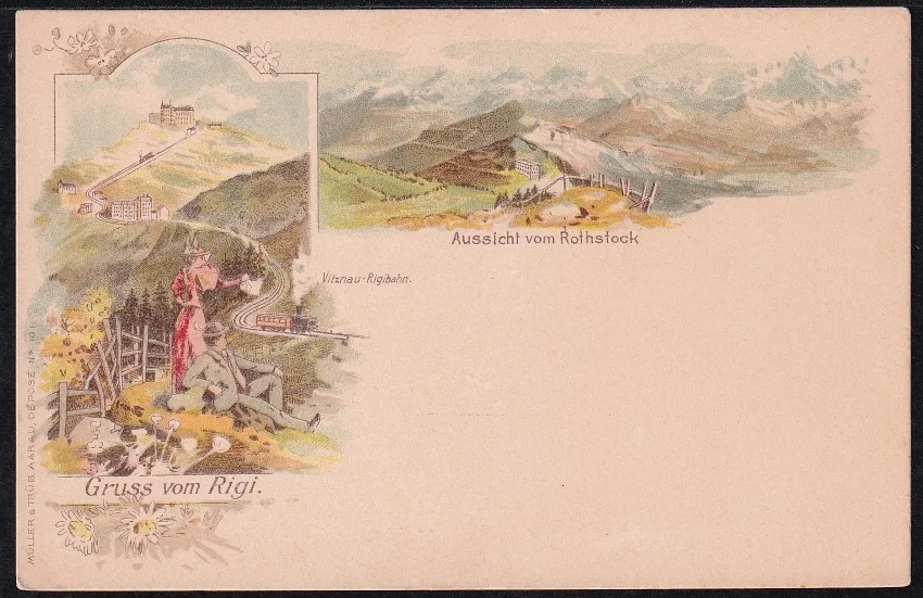 Litho farbig "Gruss vom Rigi"