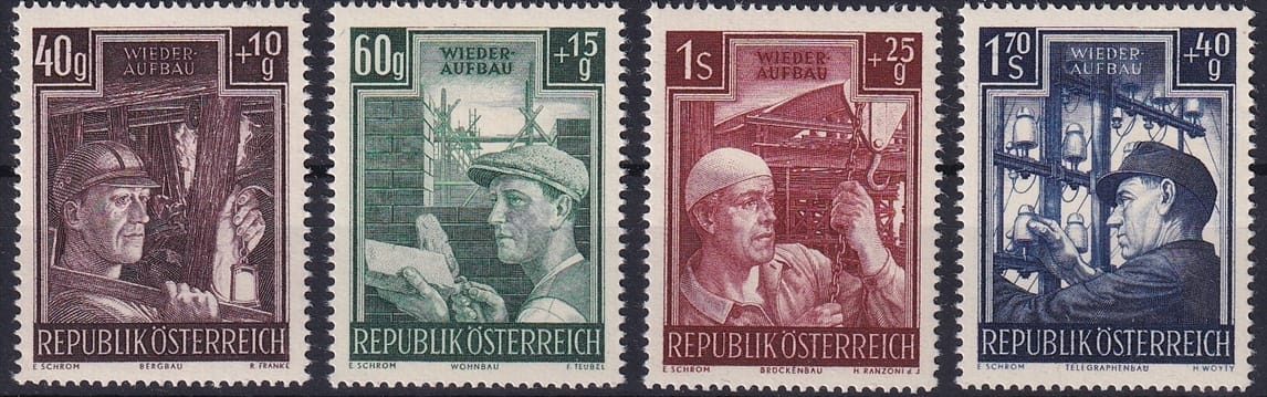 Österreich 1951 Serie Nr. 977 bis 980 "Wiederaufbau II." postfrisch **