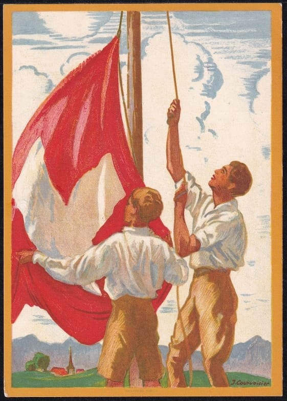 Schweiz Bundesfeierkarten 1929 Fahnenaufzug, Flugpostausgabe 25 Rp. weiss/blau, Sonderflug 29.7 – Bild 2