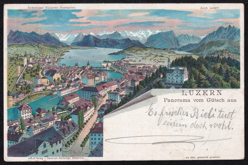 Lithokarten, Luzern Panorama vom Gütsch aus