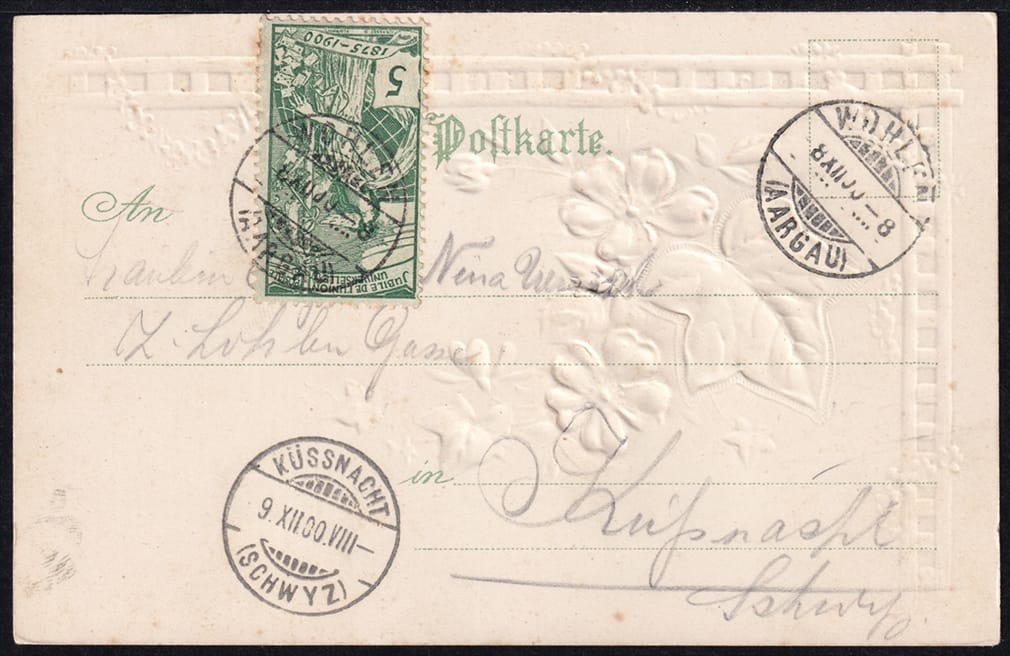 Lithokarten 1900 - "Blumen ..." - gestempelt WOHLEN – Bild 2