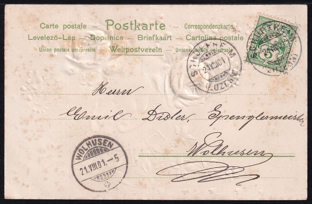 Lithokarten 1901 - "Ein Taubenpaar seh ich kosen ..." - Geheimschrift - gestempelt SCHÜPFHEIM – Bild 2