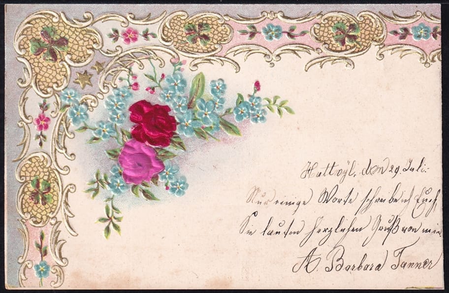 Lithokarten 1902 - "Blumen, Rosen" - gestempelt HUTTWIL